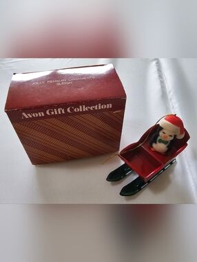 Avon Red Sleigh with Penguin Ornament